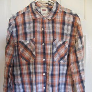 Levi's Men's Orange Plaid Long-sleeve Shirt - Medium